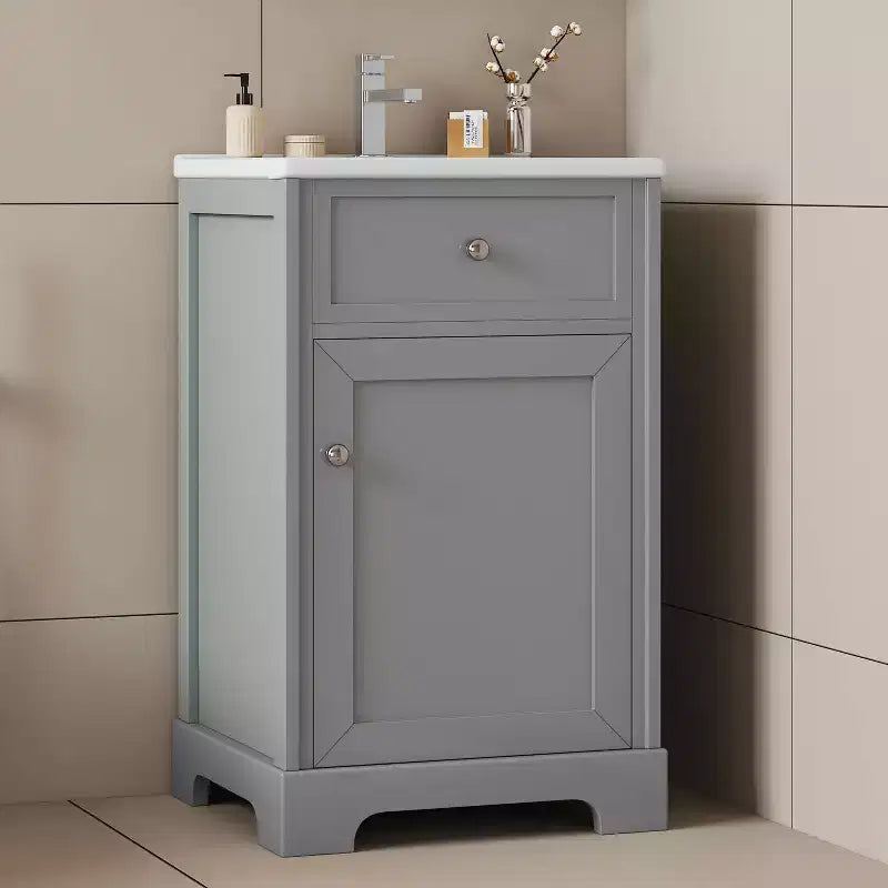 Mobile bagno da 50 cm con lavabo, anta con chiusura ammortizzata, portaoggetti e ripiano regolabile