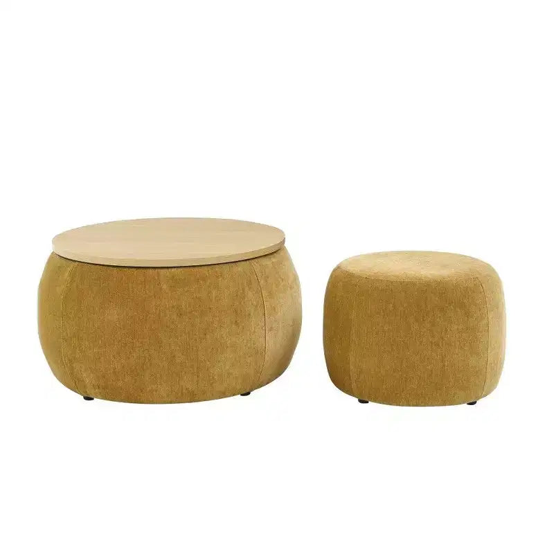 Pouf contenitore rotondo Tavolino e poggiapiedi 2 in 1, diametro 63,5 cm, nessun assemblaggio richiesto