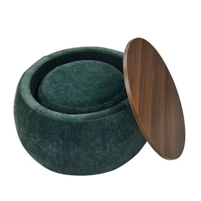 Pouf contenitore rotondo Tavolino e poggiapiedi 2 in 1, diametro 63,5 cm, nessun assemblaggio richiesto