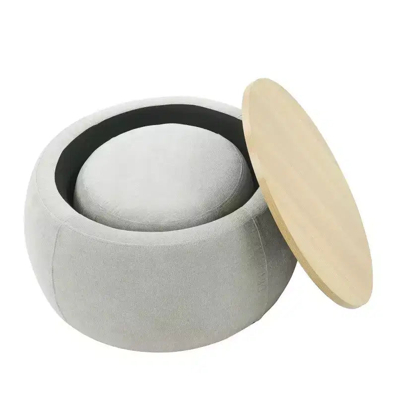 Pouf contenitore rotondo Tavolino e poggiapiedi 2 in 1, diametro 63,5 cm, nessun assemblaggio richiesto