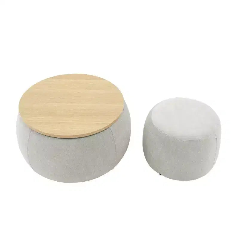 Pouf contenitore rotondo Tavolino e poggiapiedi 2 in 1, diametro 63,5 cm, nessun assemblaggio richiesto