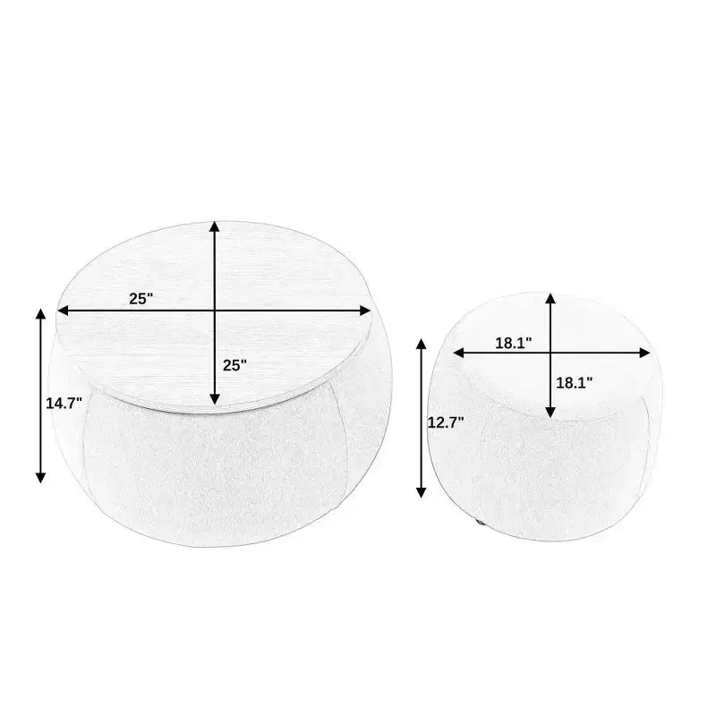 Pouf contenitore rotondo Tavolino e poggiapiedi 2 in 1, diametro 63,5 cm, nessun assemblaggio richiesto