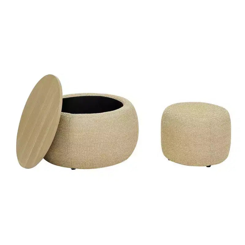 Pouf contenitore rotondo Tavolino e poggiapiedi 2 in 1, diametro 63,5 cm, nessun assemblaggio richiesto