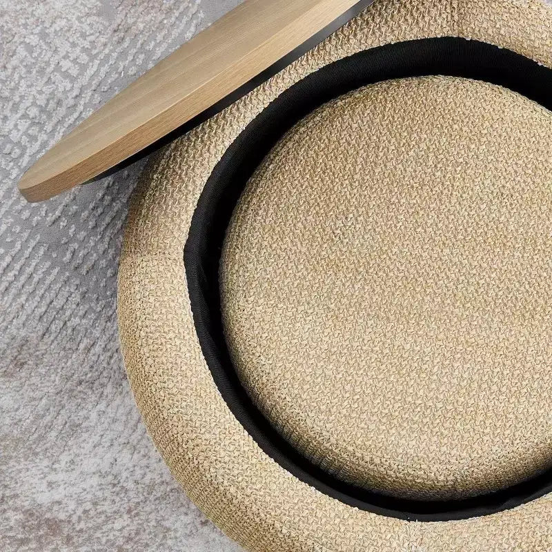 Pouf contenitore rotondo Tavolino e poggiapiedi 2 in 1, diametro 63,5 cm, nessun assemblaggio richiesto