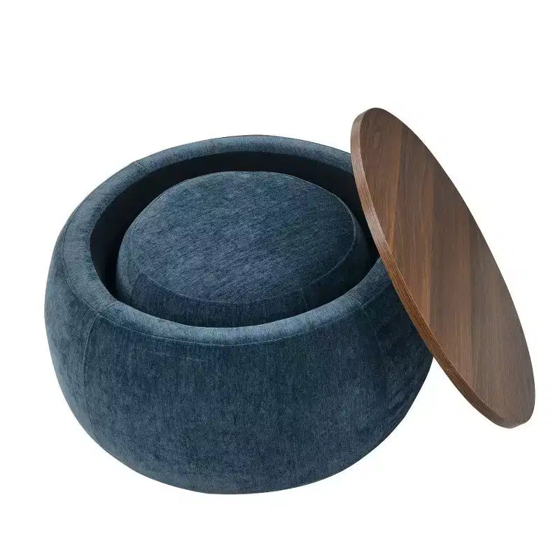 Pouf contenitore rotondo Tavolino e poggiapiedi 2 in 1, diametro 63,5 cm, nessun assemblaggio richiesto