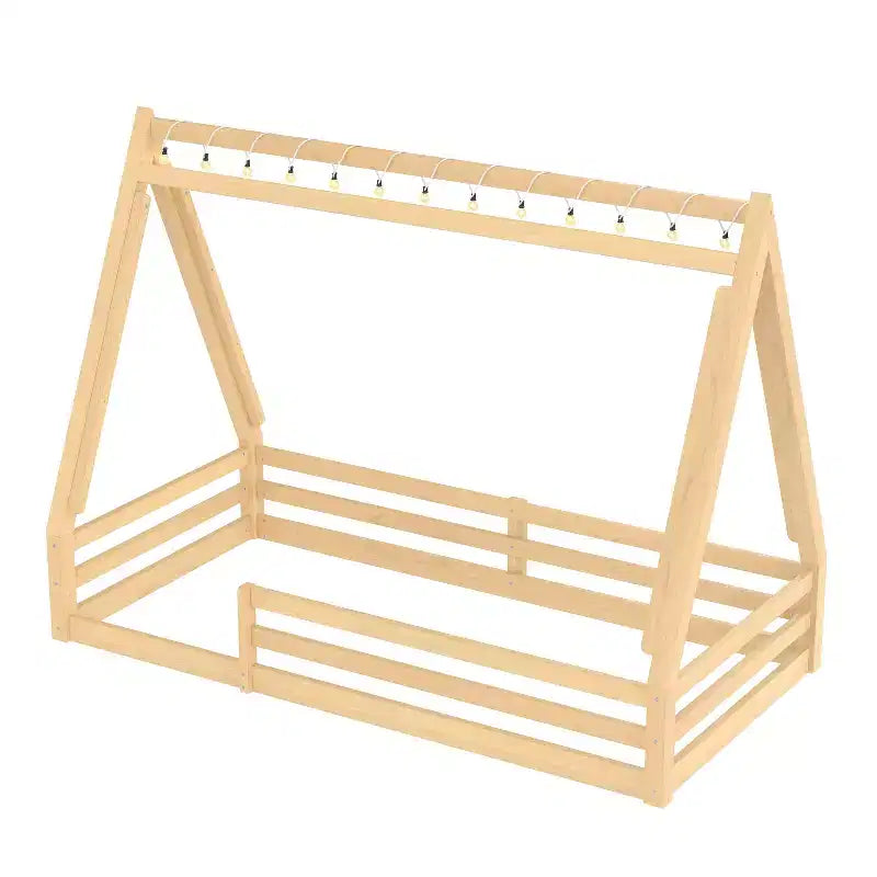Letto a pavimento a forma di casetta Montessori per materasso singolo/una piazza e mezza con striscia luminosa e sponde a tutta lunghezza