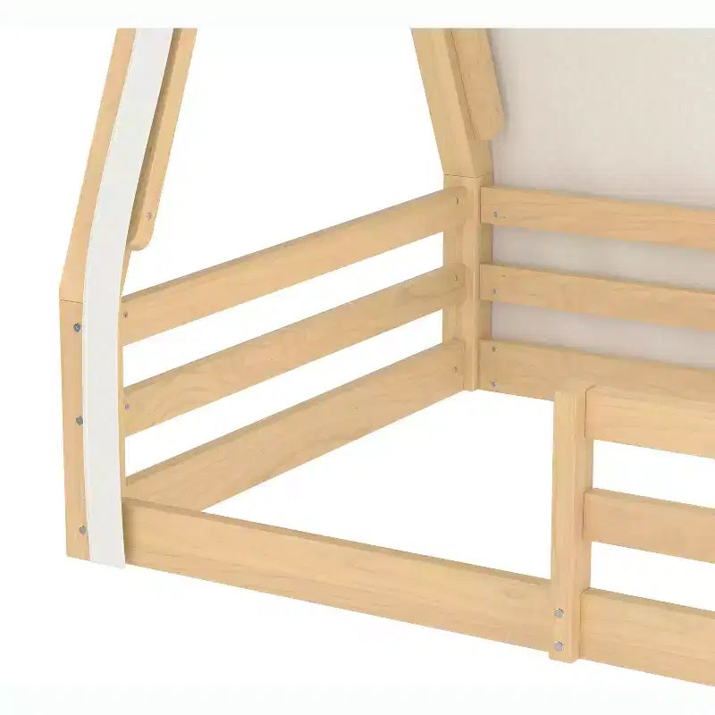 Letto a pavimento a forma di casetta Montessori per materasso singolo/una piazza e mezza con striscia luminosa e sponde a tutta lunghezza