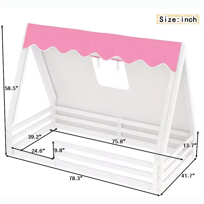 Letto a pavimento a forma di casetta Montessori per materasso singolo/una piazza e mezza con striscia luminosa e sponde a tutta lunghezza