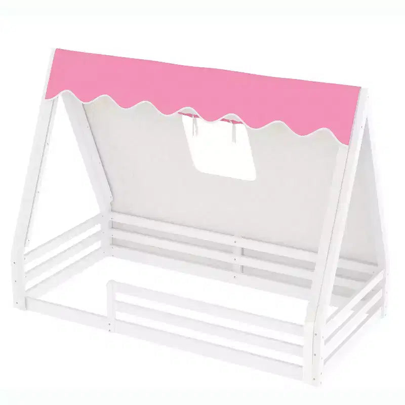 Letto a pavimento a forma di casetta Montessori per materasso singolo/una piazza e mezza con striscia luminosa e sponde a tutta lunghezza