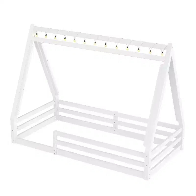 Letto a pavimento a forma di casetta Montessori per materasso singolo/una piazza e mezza con striscia luminosa e sponde a tutta lunghezza