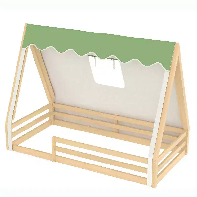 Letto a pavimento a forma di casetta Montessori per materasso singolo/una piazza e mezza con striscia luminosa e sponde a tutta lunghezza
