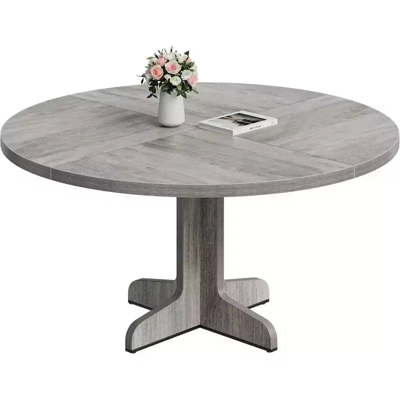 Tavolo da pranzo rotondo da 120 cm con gambe ad arco, tavolo da cucina in legno