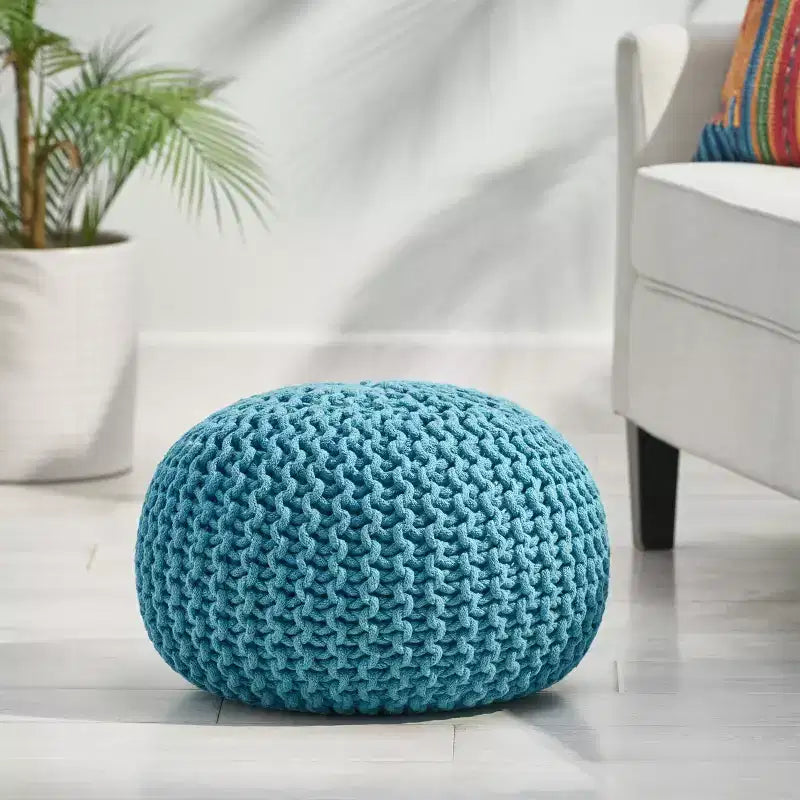 Pouf rotondo a maglia, poggiapiedi in morbido cotone, decorazione leggera e portatile per la casa