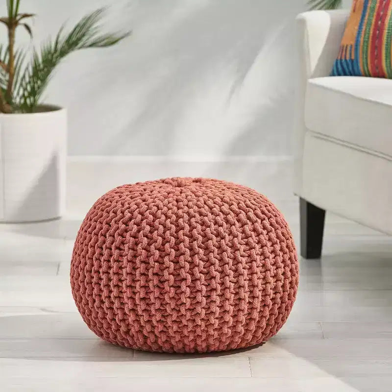 Pouf rotondo a maglia, poggiapiedi in morbido cotone, decorazione leggera e portatile per la casa
