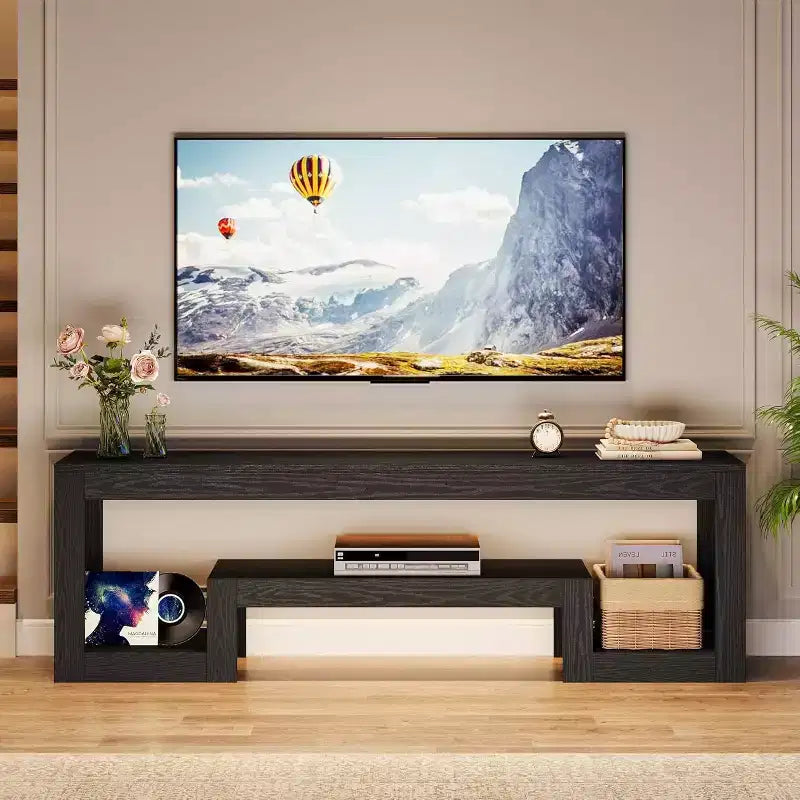 Mobile TV da 63 pollici per televisori da 55-75", Consolle TV marrone rustico con ripiani aperti