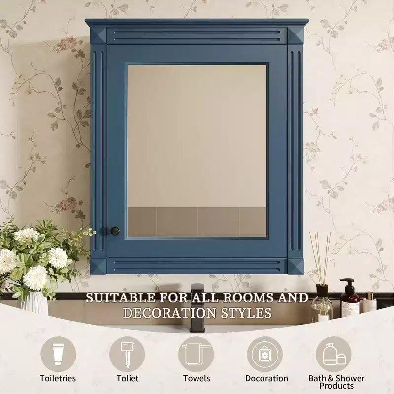 Mobiletto da bagno a parete con specchio e ripiano regolabile, 24" x 27"