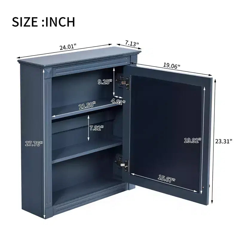 Mobiletto da bagno a parete con specchio e ripiano regolabile, 24" x 27"
