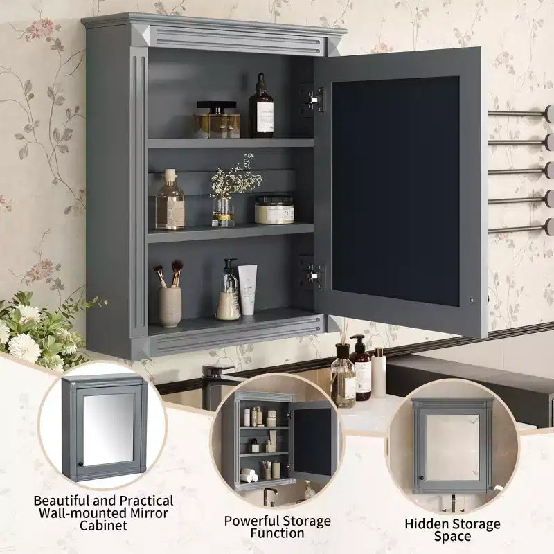 Mobiletto da bagno a parete con specchio e ripiano regolabile, 24" x 27"