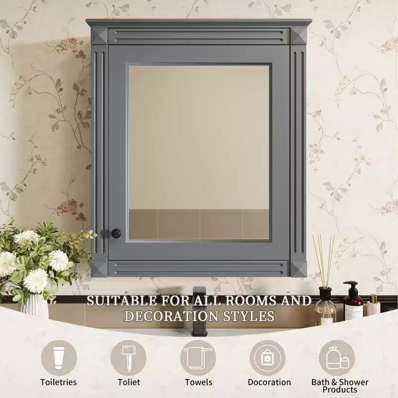 Mobiletto da bagno a parete con specchio e ripiano regolabile, 24" x 27"
