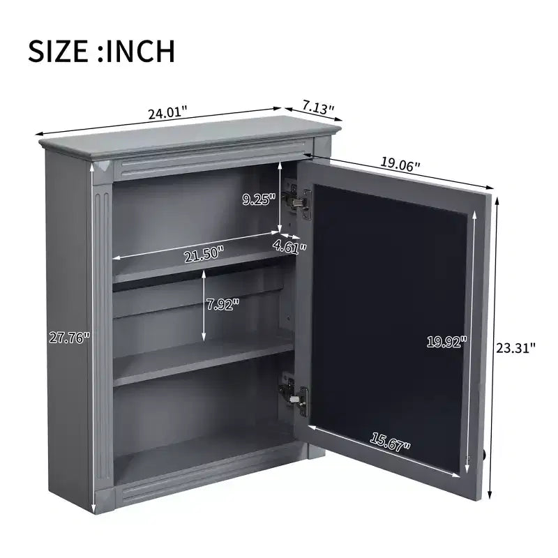 Mobiletto da bagno a parete con specchio e ripiano regolabile, 24" x 27"
