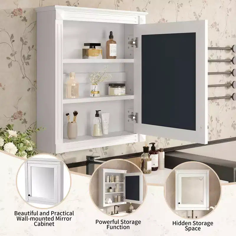 Mobiletto da bagno a parete con specchio e ripiano regolabile, 24" x 27"
