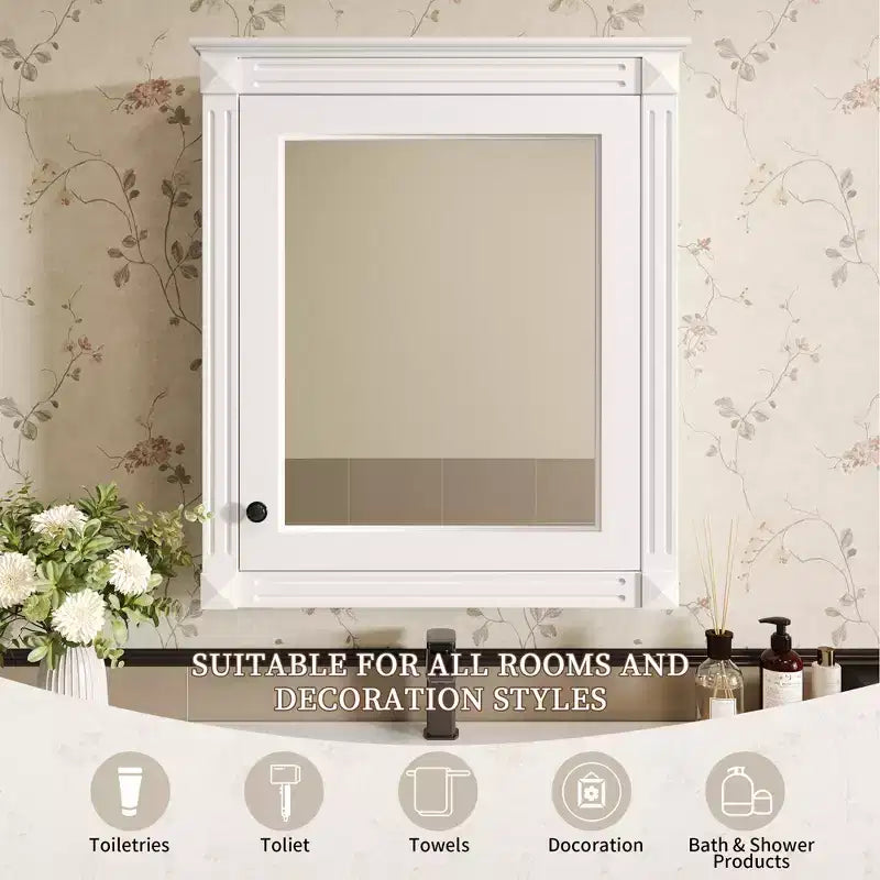 Mobiletto da bagno a parete con specchio e ripiano regolabile, 24" x 27"