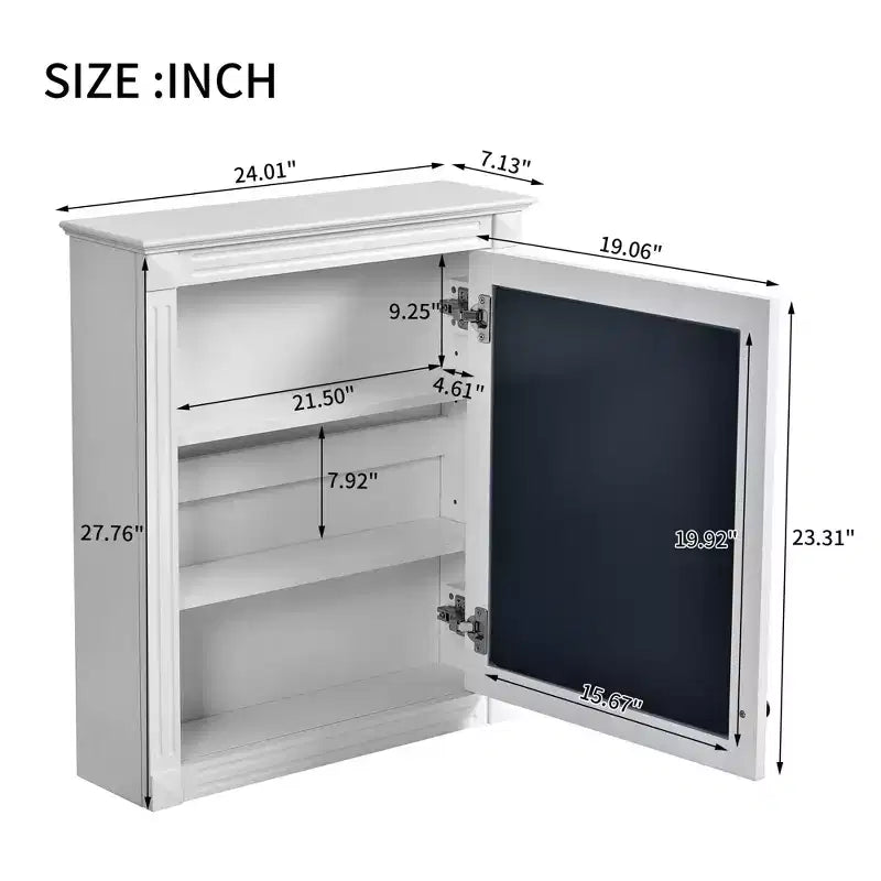 Mobiletto da bagno a parete con specchio e ripiano regolabile, 24" x 27"